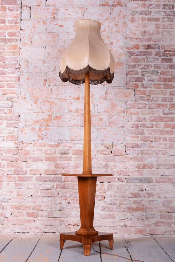 Lampada da terra Art Déco restaurata, noce, nuova elettrificazione, ceca, anni '20, Illuminazione, Tessile (foto 6 di 10)