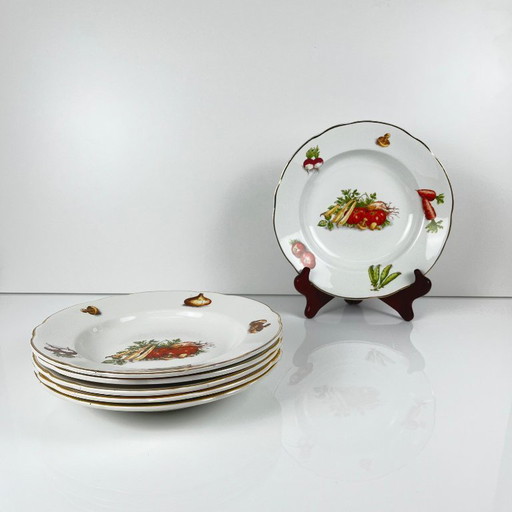 Set of 6 KG Lunéville "Le Potager" soup plates, 1950/7