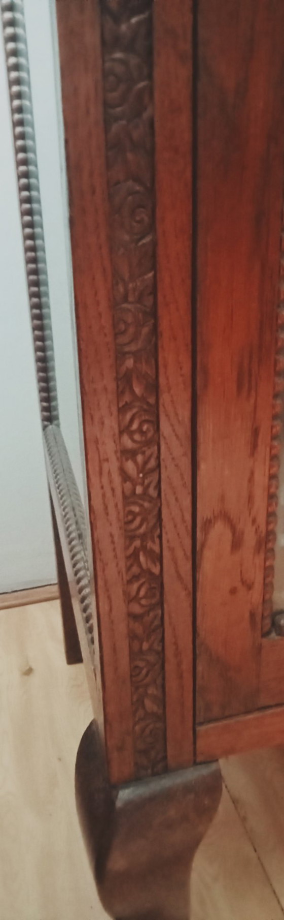 Image 1 of Autentica vecchia credenza da tè olandese, vetrina con anta curva e vetro inciso