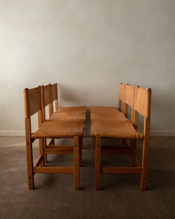 Image 1 of Vintage Kotka Dining Chairs by Tomas Jelinek for IKEA, Pine & Saddle Leather Safari Chairs, 1980s, Set of 6