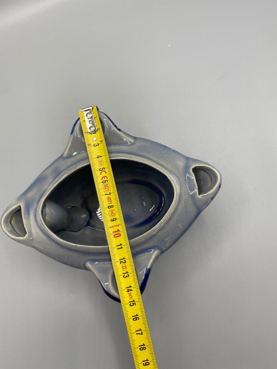 Gevlekte blauwgrijze geglazuurde keramische juskom met kobaltblauwe accenten – Servies, Ceramic (photo 7 of 7)