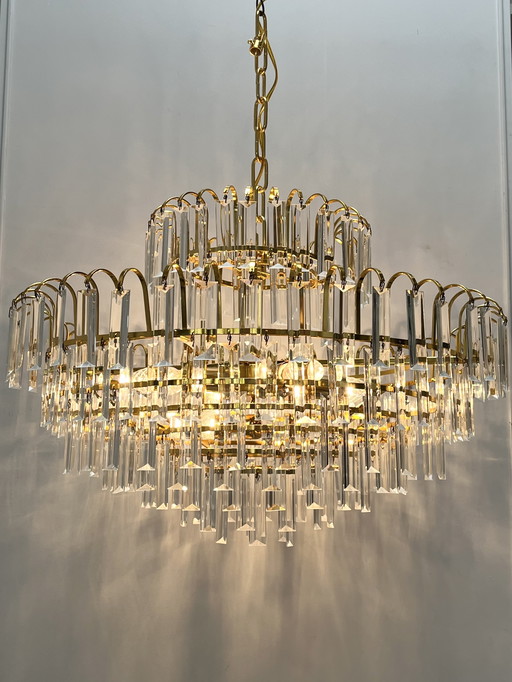 Set Of 2 Large Size Hand Cut Crystal Chandeliers 1970s Mid - Century Style