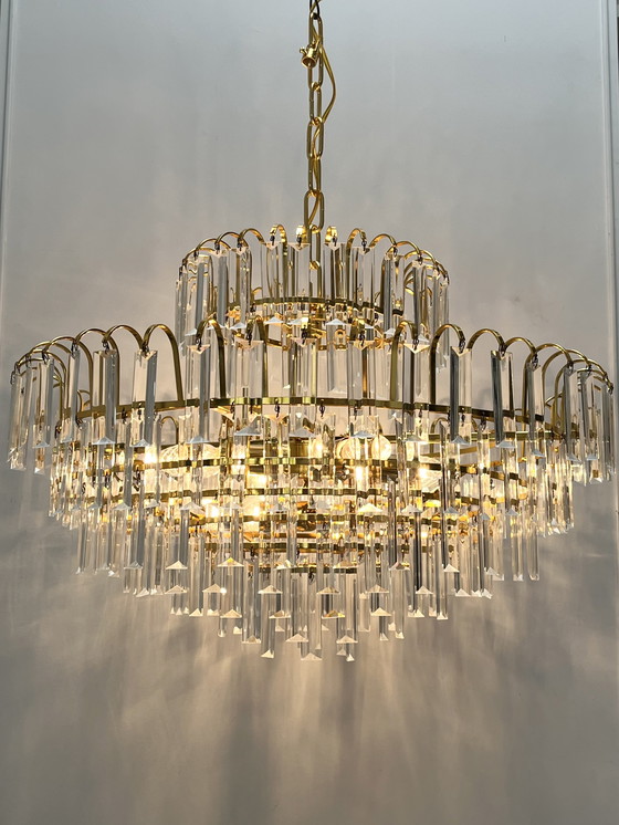 Image 1 of Set Of 2 Large Size Hand Cut Crystal Chandeliers 1970s Mid - Century Style