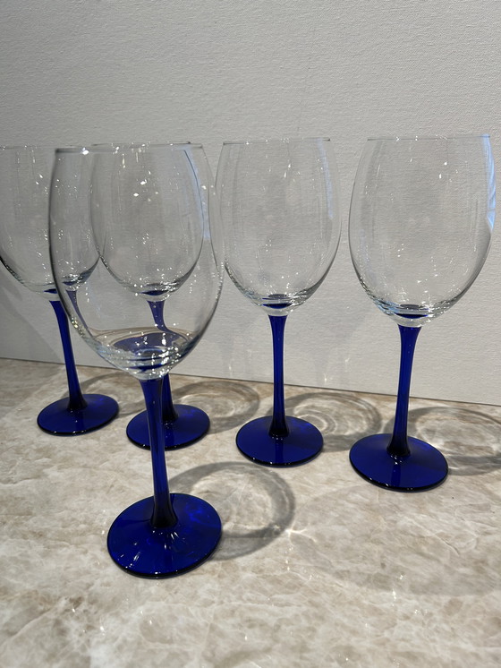 Image 1 of 5 Luminarc red wine glasses cobalt blue