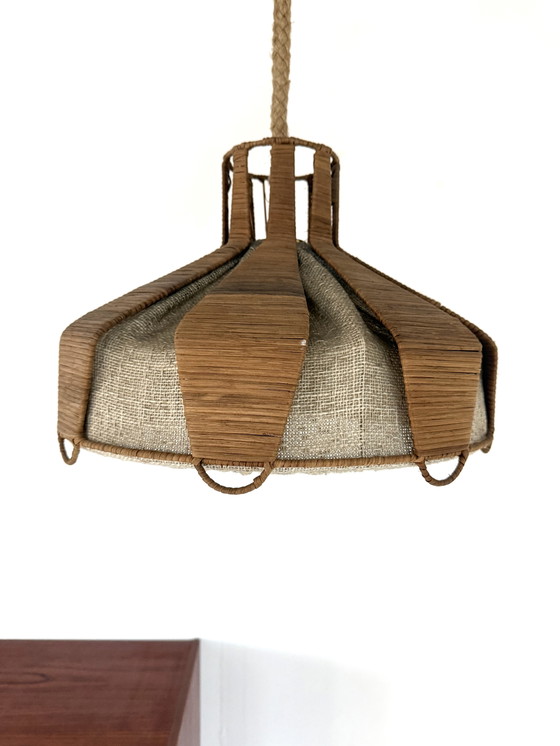 Image 1 of Vintage hanglamp in wol & riet ‘60