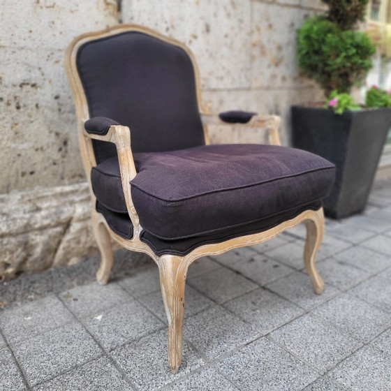 Image 1 of Chaise à la reine, style Louis XV / Provençal, chêne et garniture, XIXe siècle - France