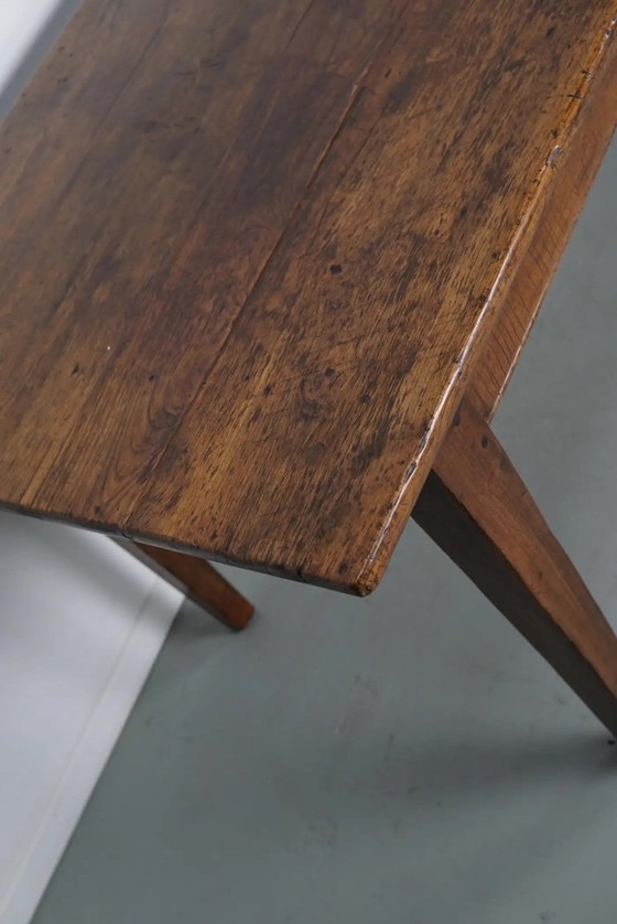 Image 1 of Table à manger rustique française ancienne en bois de fruit et de chêne, début du XXe siècle