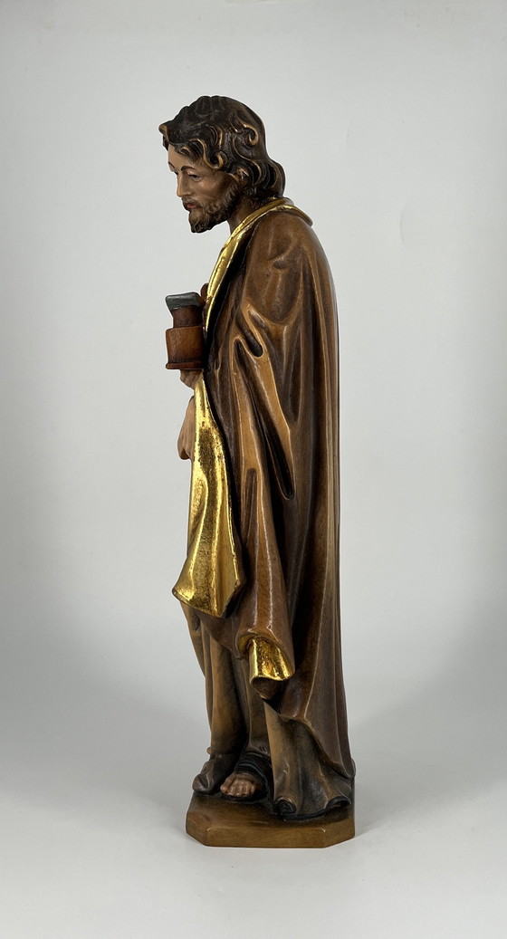 Image 1 of Escultura de San José tallada a mano, 35 cm – Madera dorada – Cecconi Viena