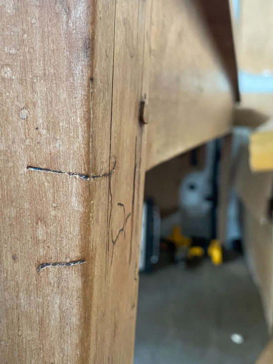 Image 1 of Eettafel in boerderijstijl van massief hout met 1 lade, circa 1930, 209x80 cm