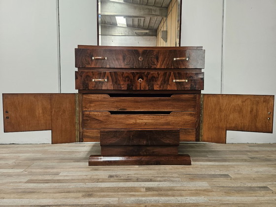 Image 1 of Exclusive 1940s Art Decò sideboard in walnut burl with mirror