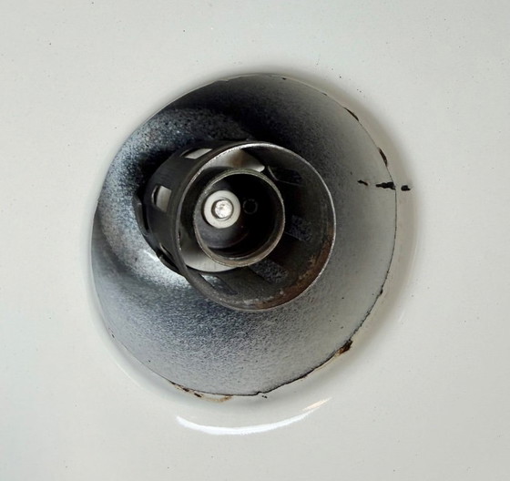 Image 1 of Industrial Petrol Enamel Factory Lamp with Cast Iron Top, 1960s