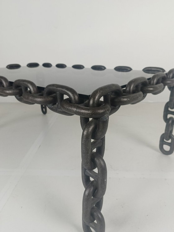 Image 1 of Vintage Brutalist Zwart IJzeren Ketting Salontafel met Origi