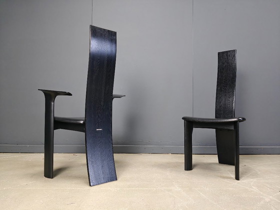 Image 1 of Set van 10 Belgische eetkamerstoelen met hoge rugleuning, jaren 80