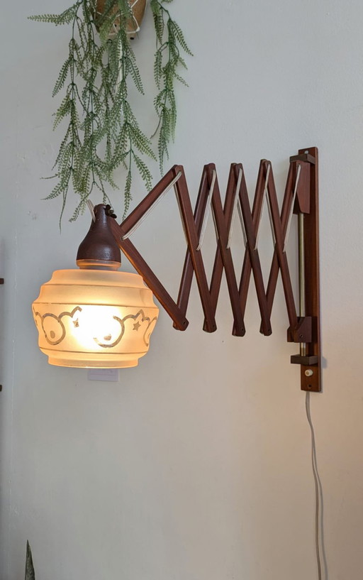 Lámpara de tijera danesa vintage, lámpara de pared