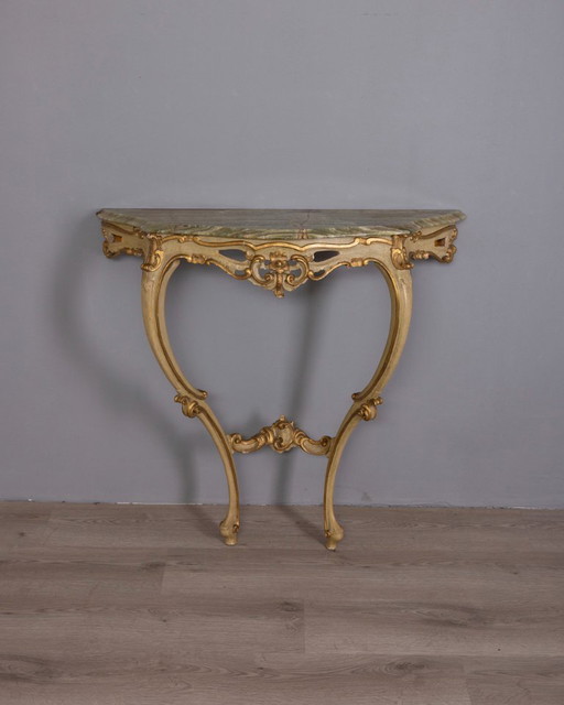 BAROQUE STYLE WALL CONSOLE IN GILDED WOOD AND ONYX, EARLY 20TH CENTURY