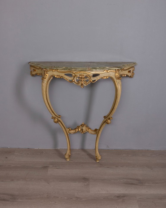 Image 1 of BAROQUE STYLE WALL CONSOLE IN GILDED WOOD AND ONYX, EARLY 20TH CENTURY