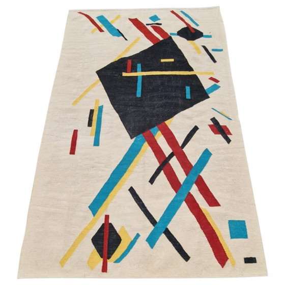Tapiz tejido a mano de composición cubista de Nina Kogan, 1942 | Pieza única | 167 × 256 cm (66 × 101 (photo 2 of 9)