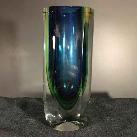 Blaue und grüne Sommerso Murano Glasvase von Flavio Poli für Murano, 1960er Jahre – Arte, Vasen, Crystal (photo 5 of 13)