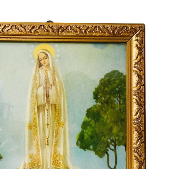 Image 1 of Vintage Religieuze lithografie Maria met drie kindjes 1940’s