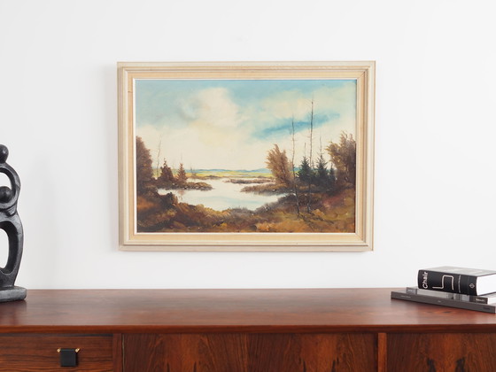 Image 1 of Tableau "L'étang d'automne", design scandinave, années 1970