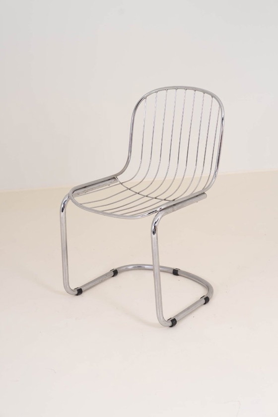 Image 1 of Set di 6 sedie da pranzo vintage in filo di ferro cromato