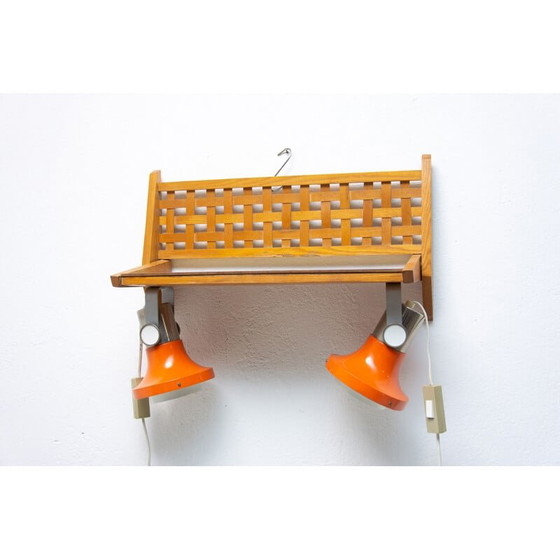 Image 1 of Vintage wall shelf in beech wood with integrated lamps by Uluv, Czechoslovakia 1960