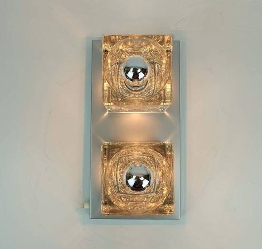 no. 1 of 2: vintage mid century peill & putzler SCONCE with 2 glass cubes 1960s/70s wall light
