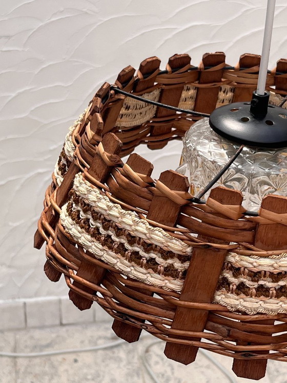 Image 1 of Wood and wicker hanging lamp