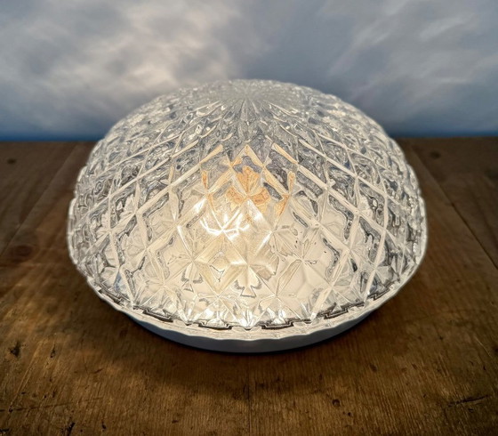 Lampada da parete o plafoniera in vetro vintage, anni '70, Plafoniere, Metallo, Trasparente (foto 8 di 14)