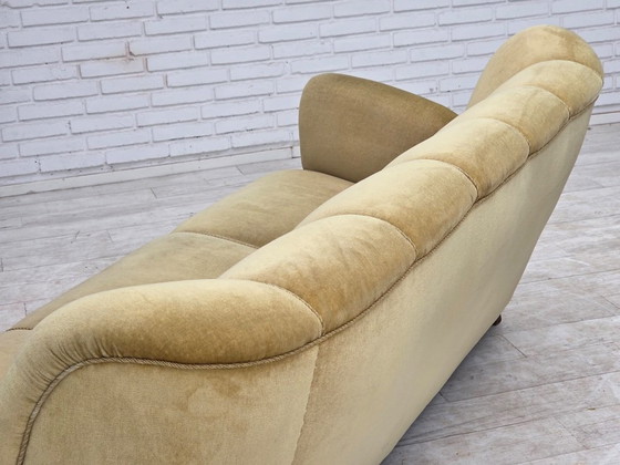 1960s, Danish 3-seater sofa, light green furniture velour., 3-5 seaters, Velvet, Wood, Vintage (photo 5 of 15)