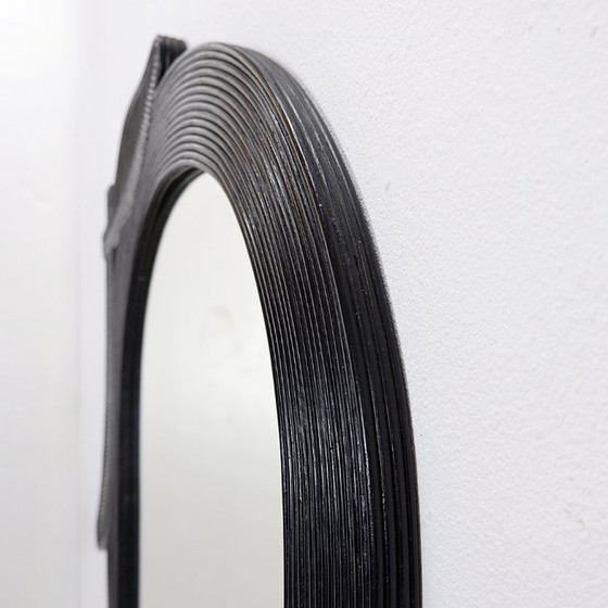 Image 1 of Grand miroir mural Vivai del Sud en bambou laqué noir - Années 1970