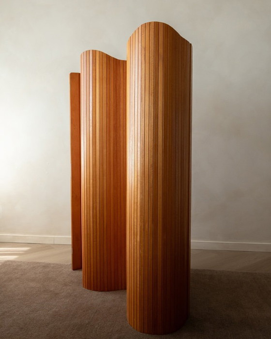 Image 1 of Vintage French Art Deco Pine Tambour Room Divider by Jomain Baumann for Baumann, 1930s