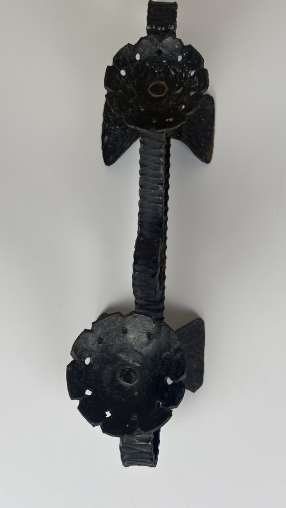 Image 1 of Brutalist forged black iron handmade Scandinavian Viking boat candlestick