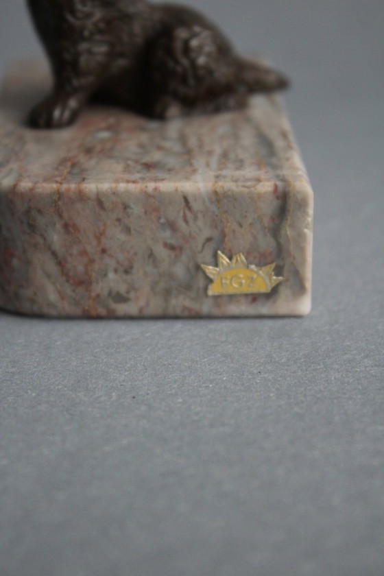 Image 1 of Bronze figure "Seated Scottish Terrier" on a marble base