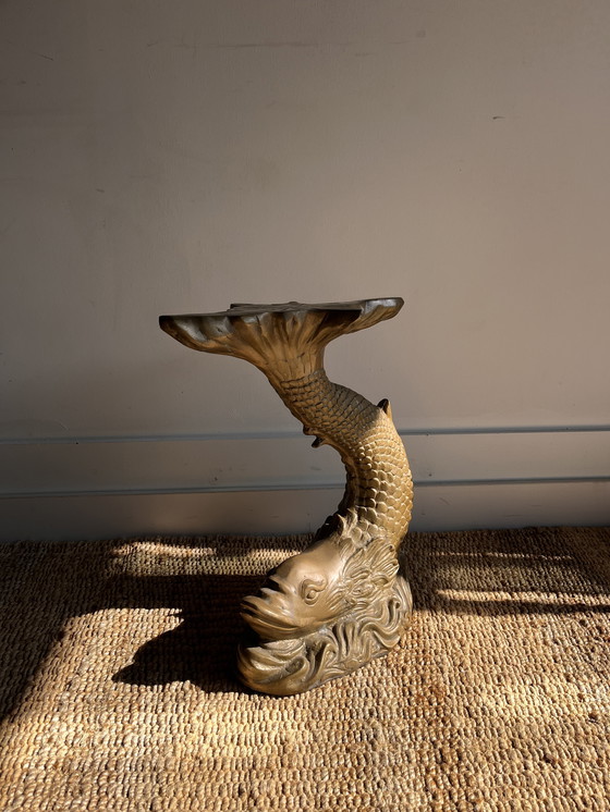 Image 1 of Brass Koi Fish Dolphin Side Table Stool Mid Century
