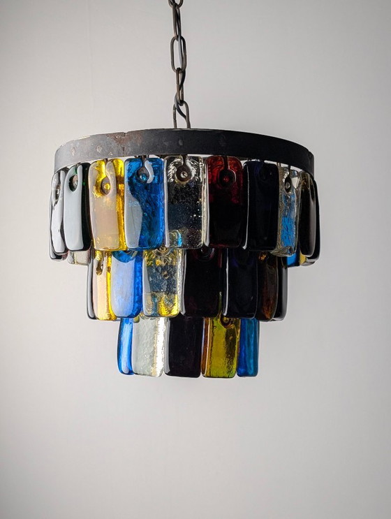 Image 1 of Brutalistische kroonluchter van glas en metaal van Felipe Derflingher voor Feders, jaren 60