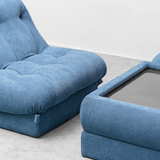 Set lounge vintage con 2 poltrone e tavolino in tessuto anni '70 Modernariato – Set da salotto, Glass (photo 6 of 12)