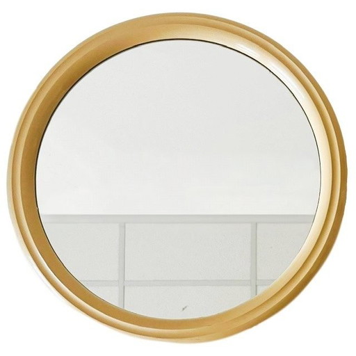 Specchio da parete rotondo vintage retrò anni '70, stile Space Age Tiger, in plastica beige. – spiegels
