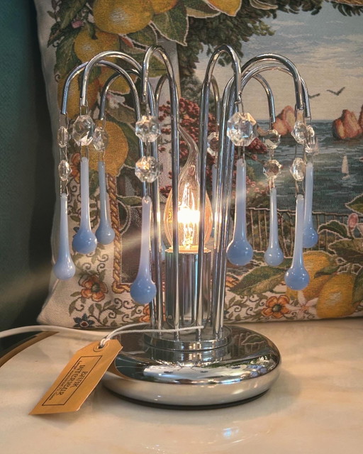 Lámpara de mesa vintage en forma de lágrima de opalina