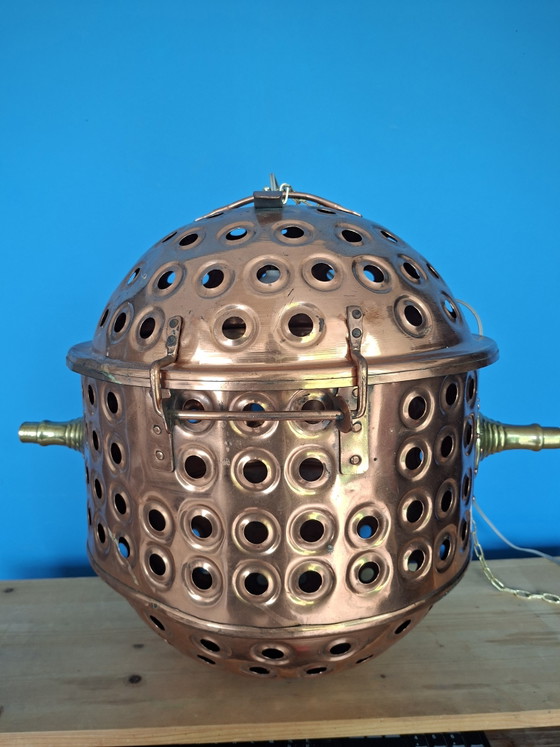 Grande lampadario a sospensione steampunk a forma di tamburo in rame rosso. – Copper (photo 11 of 11)
