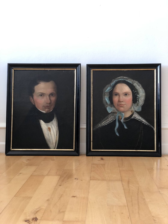 Image 1 of Portrait à l'huile ancien d'une dame hollandaise, XIXe siècle