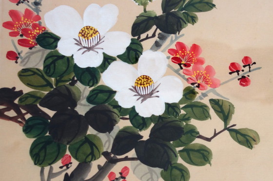 Image 1 of Set di 2 dipinti cinesi d&#39;epoca su seta