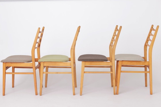 Image 1 of Set of 4 Vintage Dining Chairs 1970s Germany, Beech Wood Chairs, Restored & Reupholstered, Mid Century Modern
