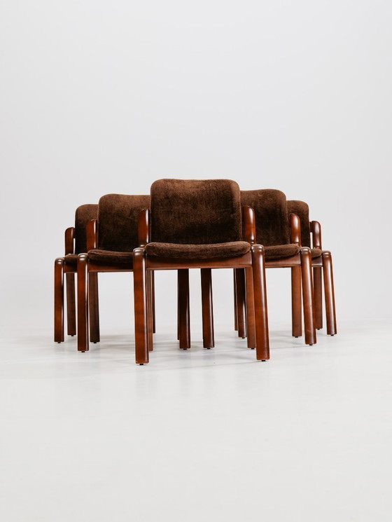 Image 1 of Ensemble de 5 meubles italiens en bois massif avec revêtement en peluche, années 1980