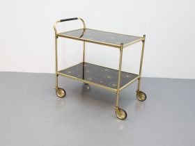 Vintage Bar cart / brass glass / gold black / wheels (photo 2 of 5)