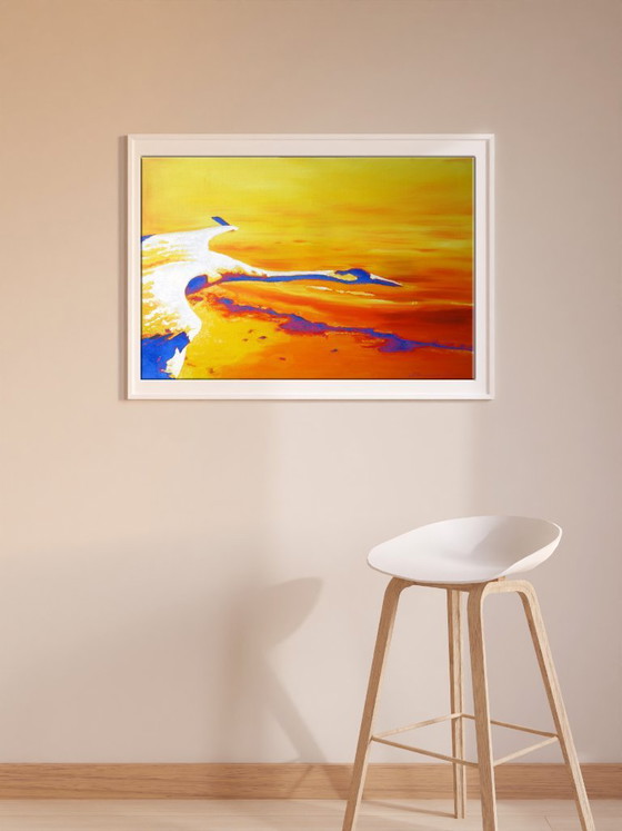 Peinture à l'Huile Originale Art Moderne Symbolisme Ciel Grues Volent – Peintures et dessins, Canvas (photo 3 of 7)
