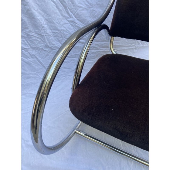 Image 1 of Vintage rocking chair velour marron, France 1975s