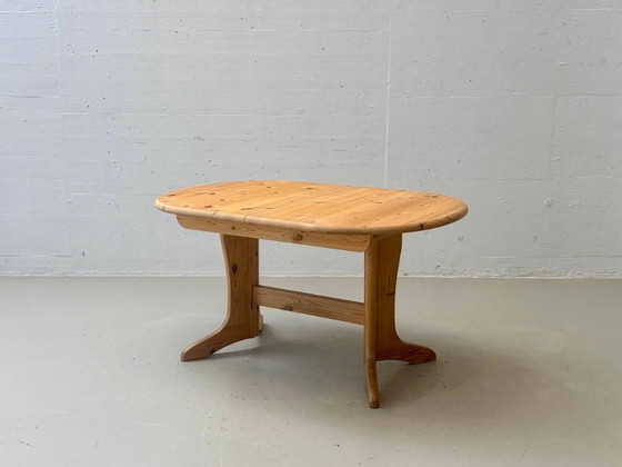 Round extendable vintage dining table made of solid pine wood, 1970s (photo 11 of 14)