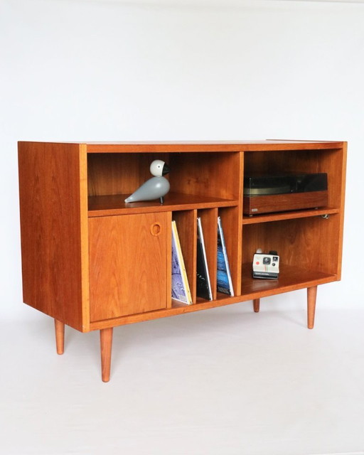 Vintage Deense platenspeler audiomeubel teak