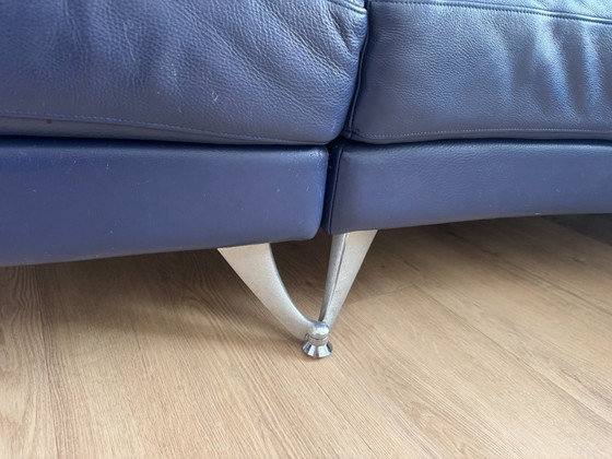 Divano angolare Rolf Benz 222 in pelle blu, Divani angolari, Cromo, Modern (foto 6 di 8)